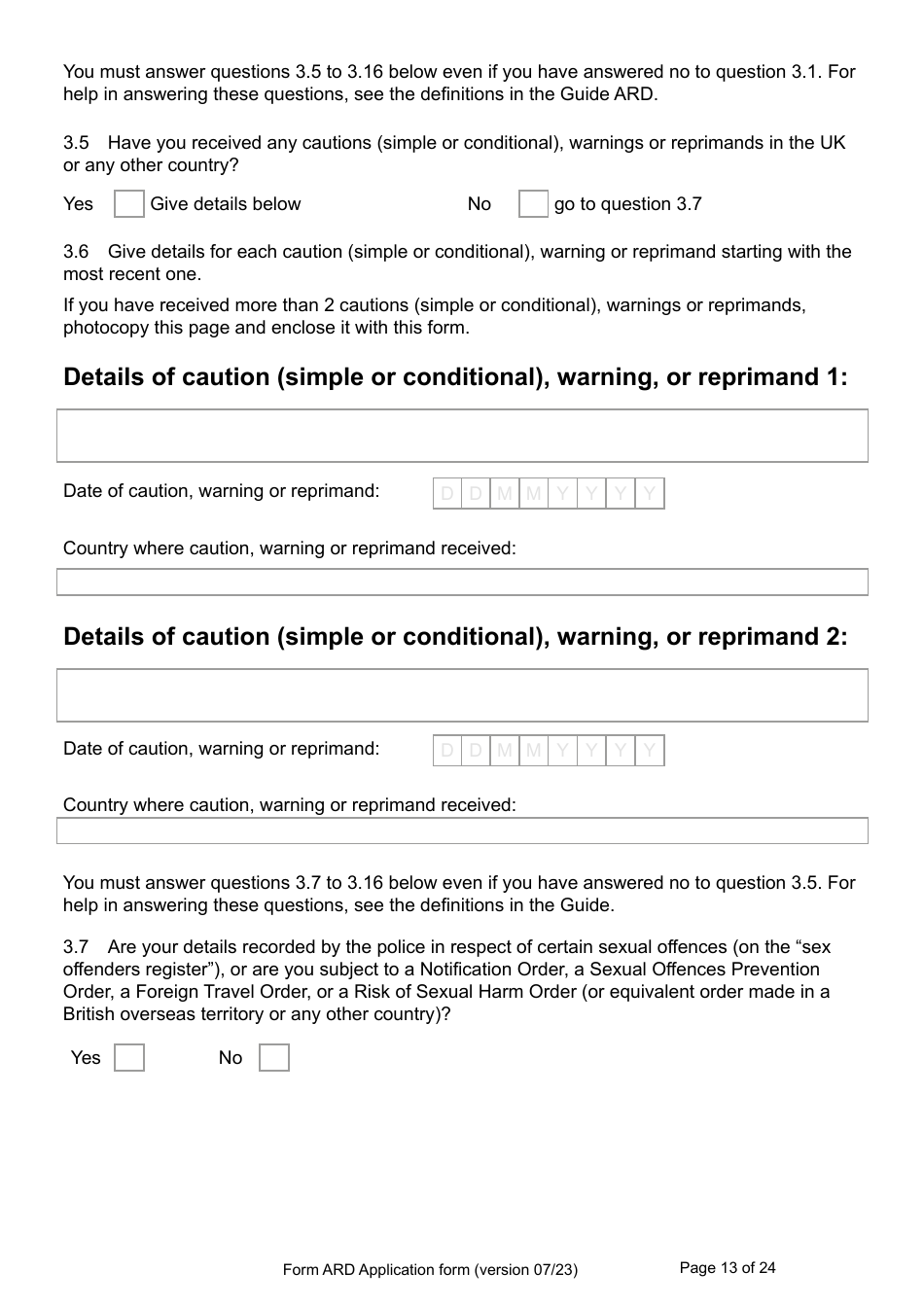 Form ARD Application for Registration as a British Citizen - United Kingdom, Page 13