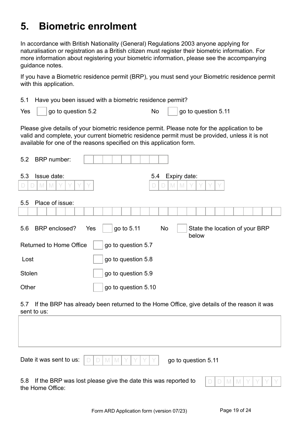 Form ARD Application for Registration as a British Citizen - United Kingdom, Page 19