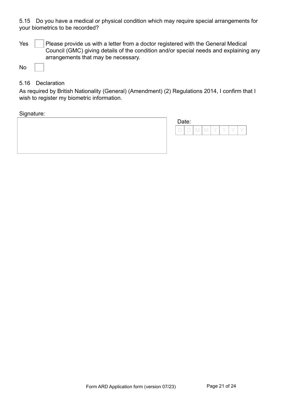 Form ARD Application for Registration as a British Citizen - United Kingdom, Page 21