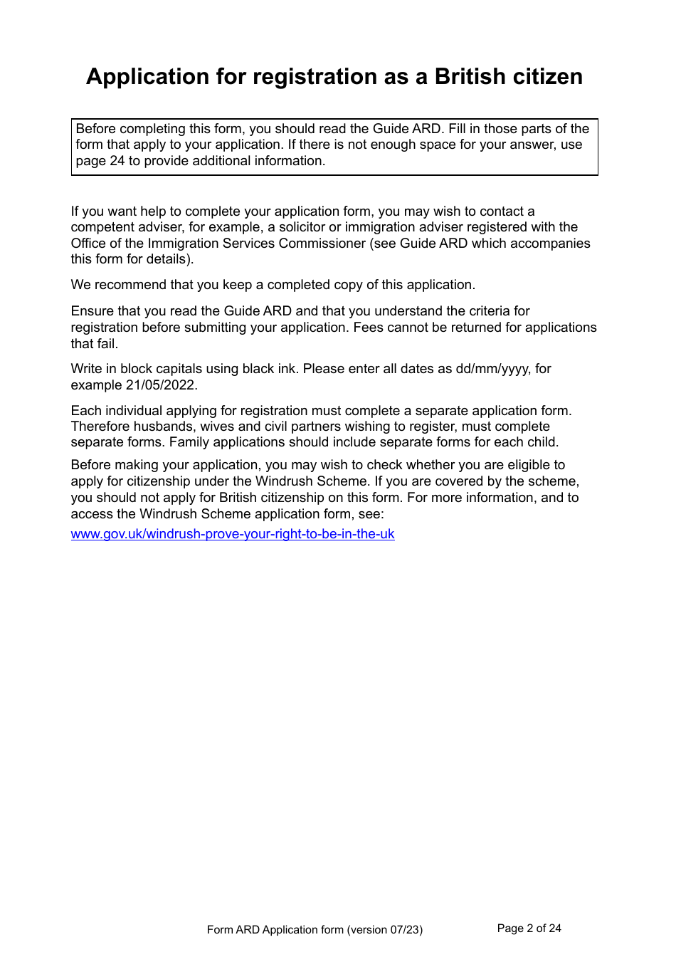 Form ARD Application for Registration as a British Citizen - United Kingdom, Page 2
