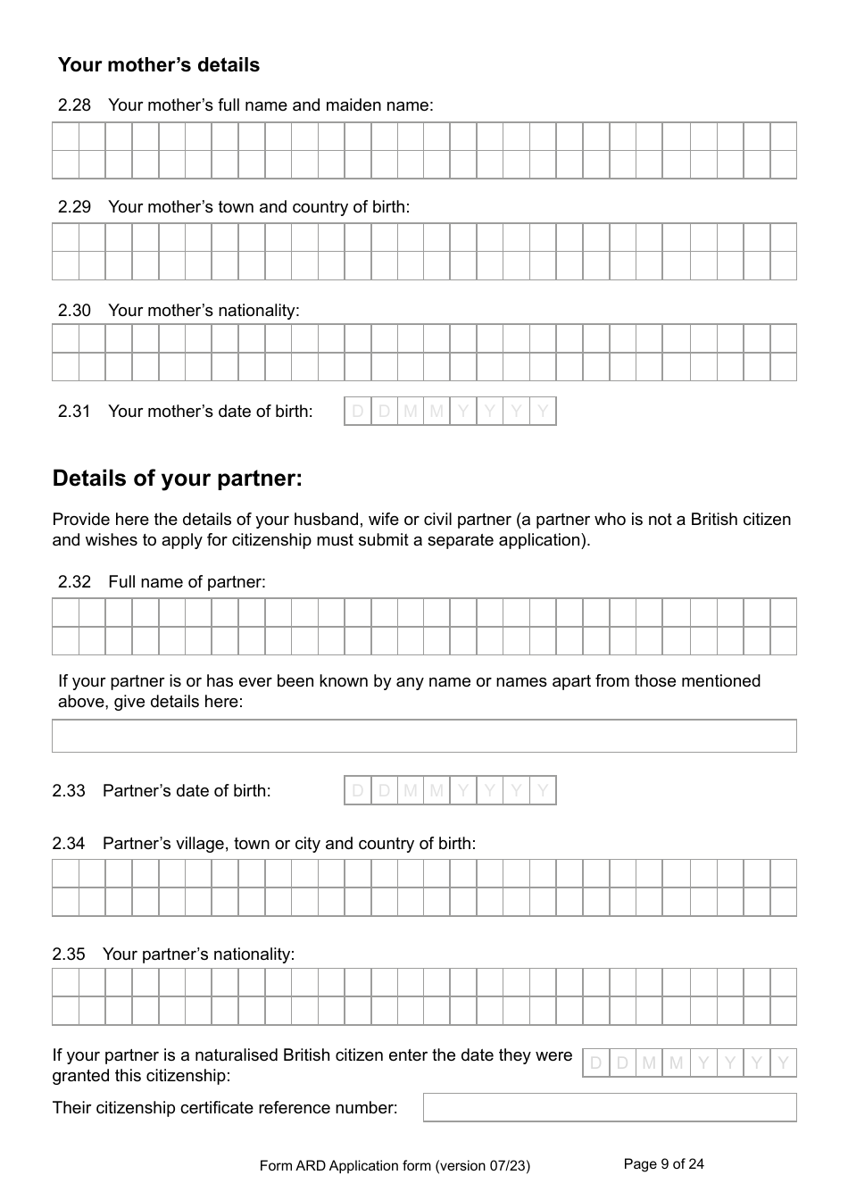 Form ARD Application for Registration as a British Citizen - United Kingdom, Page 9