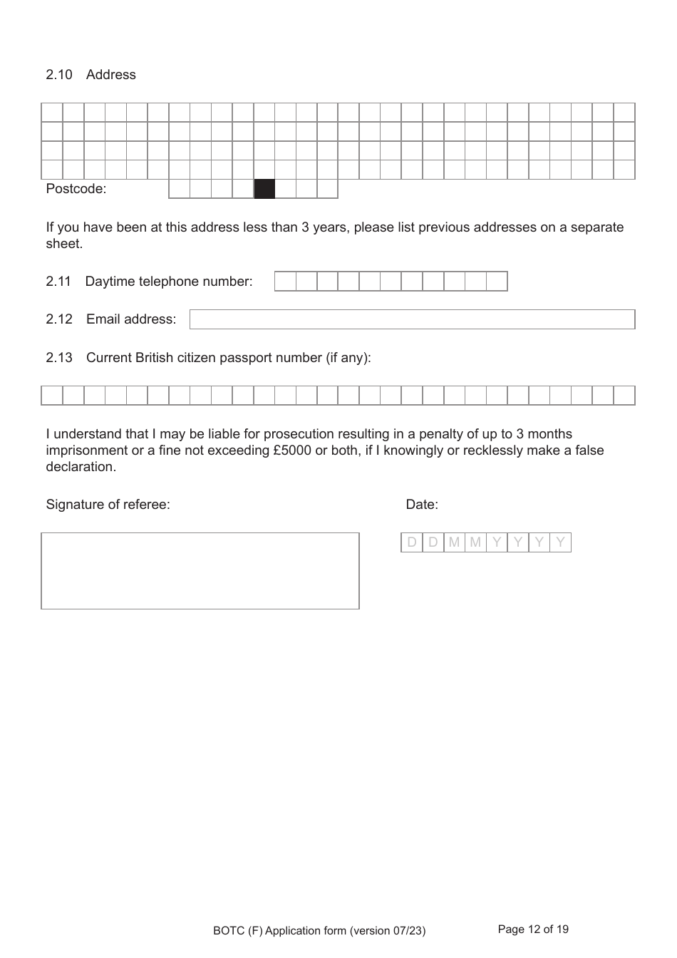 Form BOTC (F) Application for Registration as a British Overseas Territories Citizen and British Citizen by a Person Whose Parents Were Not Married - United Kingdom, Page 12