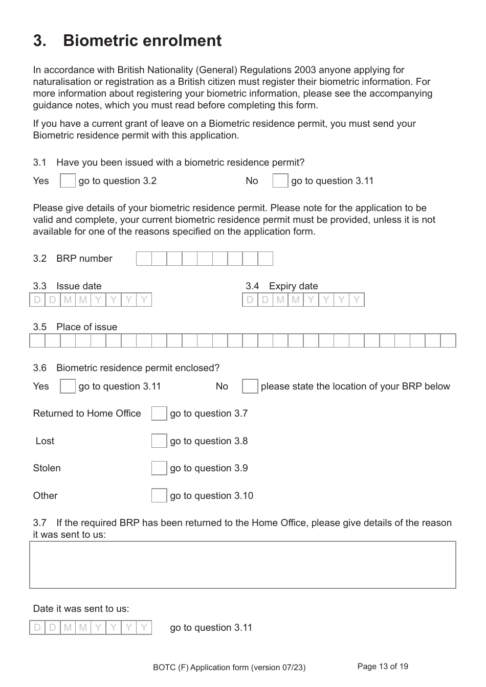 Form BOTC (F) Application for Registration as a British Overseas Territories Citizen and British Citizen by a Person Whose Parents Were Not Married - United Kingdom, Page 13
