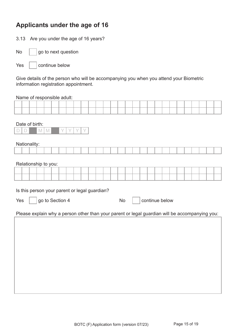 Form BOTC (F) Application for Registration as a British Overseas Territories Citizen and British Citizen by a Person Whose Parents Were Not Married - United Kingdom, Page 15