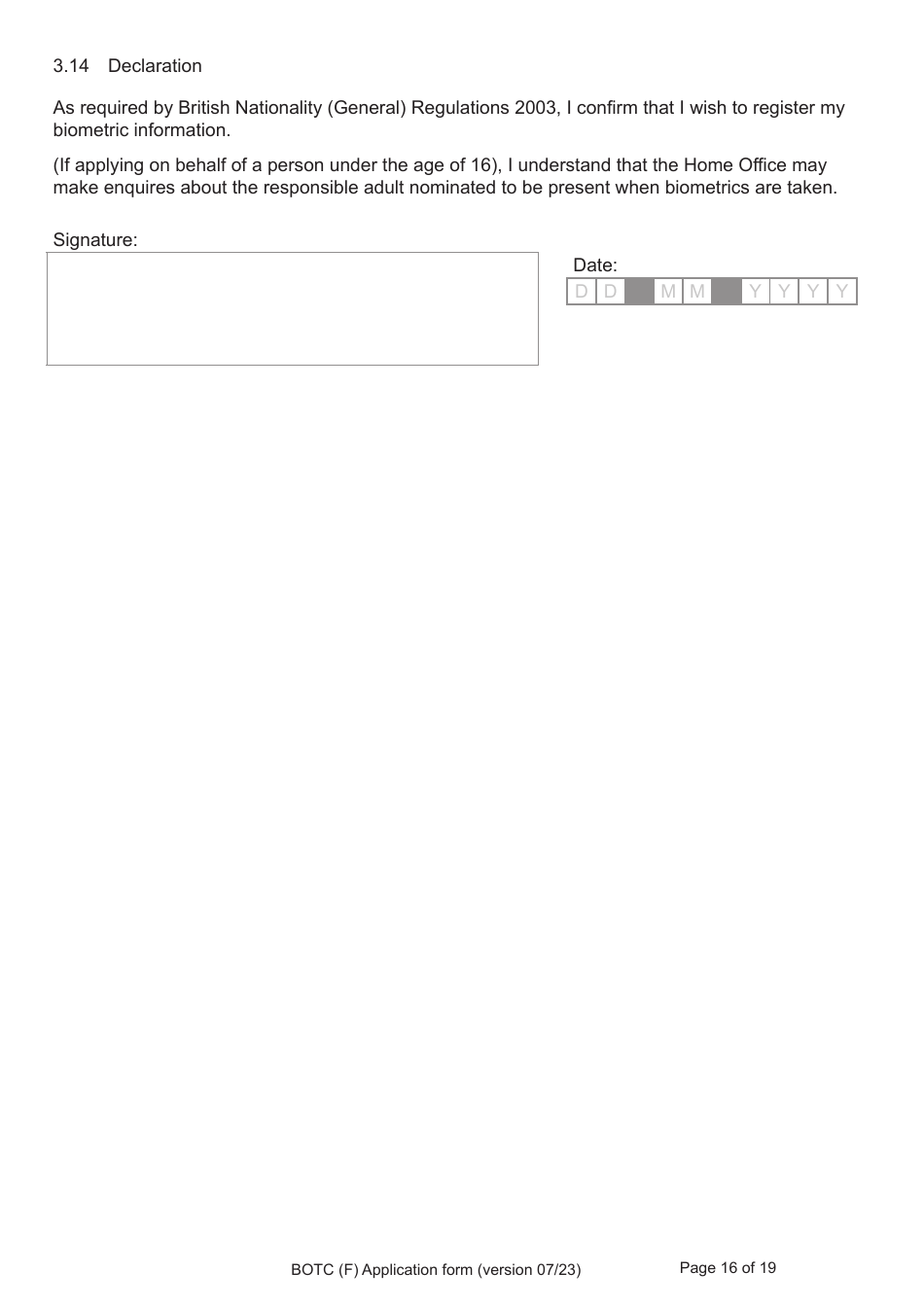 Form BOTC (F) Application for Registration as a British Overseas Territories Citizen and British Citizen by a Person Whose Parents Were Not Married - United Kingdom, Page 16