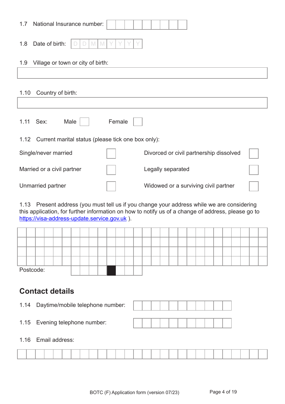 Form BOTC (F) Application for Registration as a British Overseas Territories Citizen and British Citizen by a Person Whose Parents Were Not Married - United Kingdom, Page 4