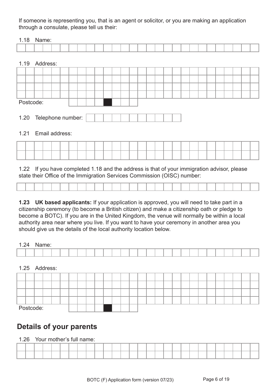 Form BOTC (F) Application for Registration as a British Overseas Territories Citizen and British Citizen by a Person Whose Parents Were Not Married - United Kingdom, Page 6