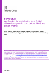 Document preview: Form UKM Application for Registration as a British Citizen by a Person Born Before 1983 to a British Mother - United Kingdom