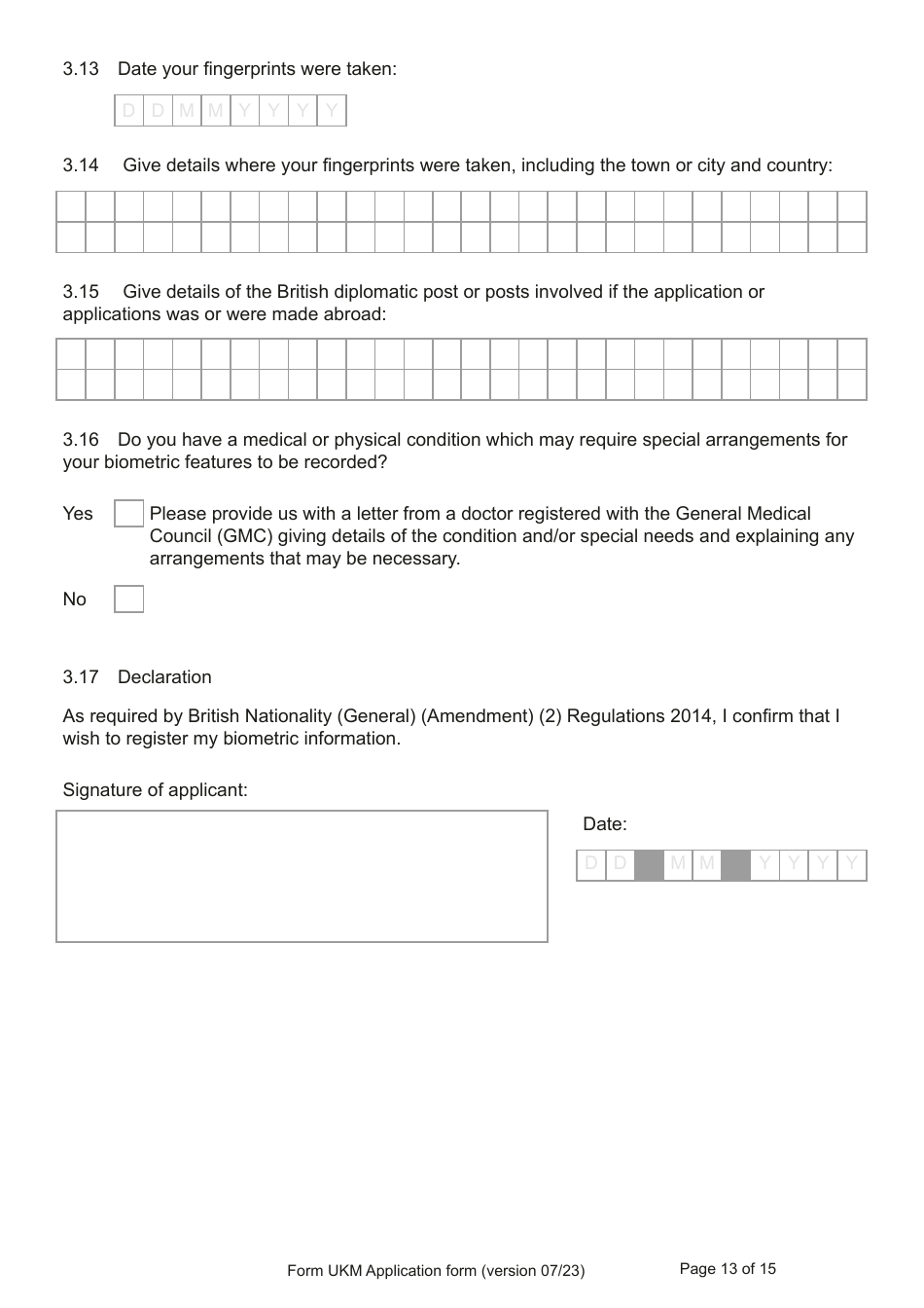 Form UKM Application for Registration as a British Citizen by a Person Born Before 1983 to a British Mother - United Kingdom, Page 13