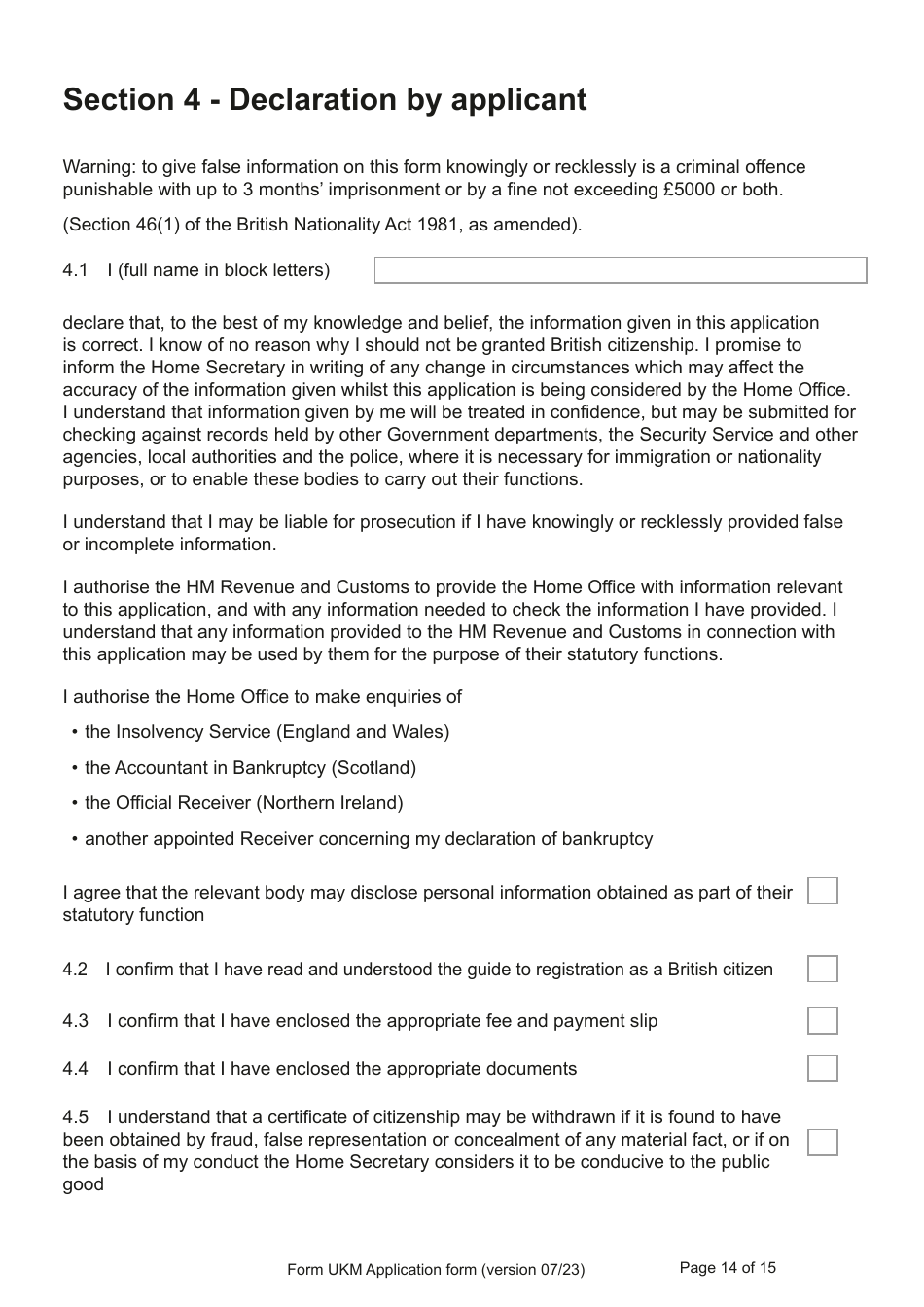 Form UKM Application for Registration as a British Citizen by a Person Born Before 1983 to a British Mother - United Kingdom, Page 14