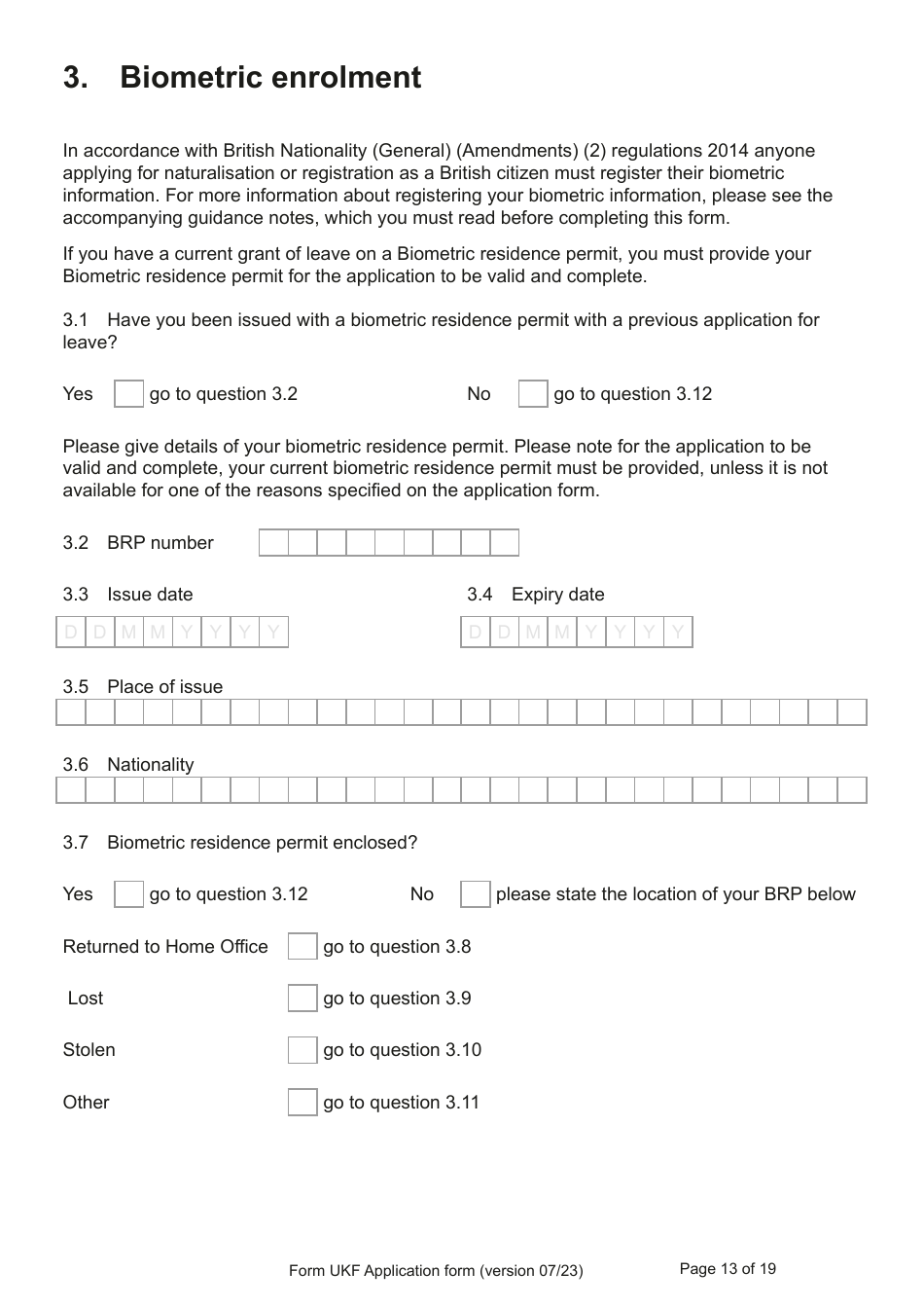 Form UKF Application for Registration as a British Citizen by a Person Born Before 1 July 2006 Whose Parents Were Not Married - United Kingdom, Page 13