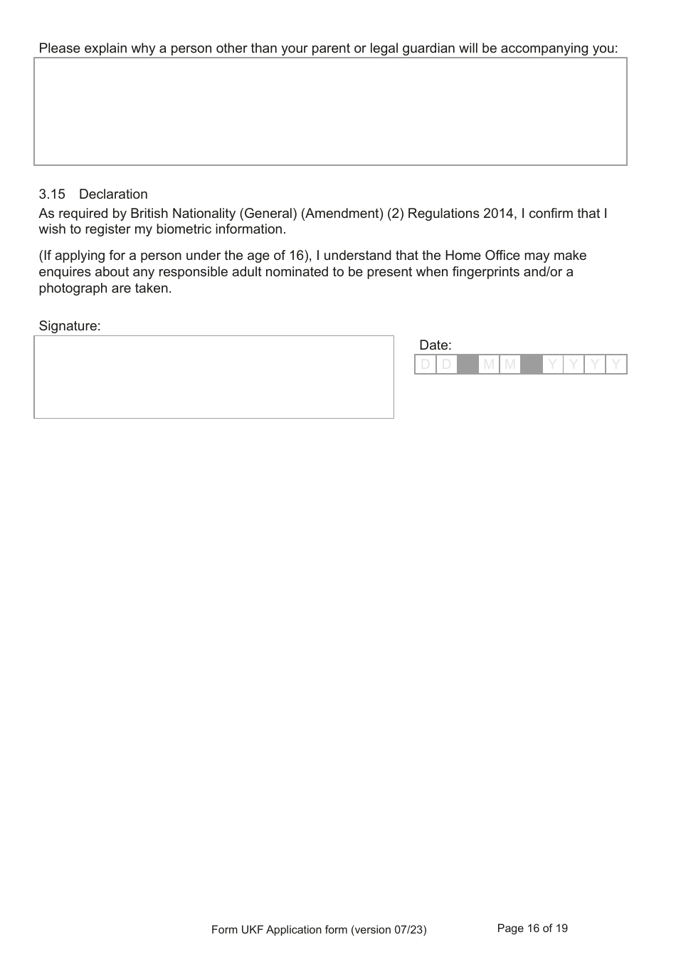 Form UKF Application for Registration as a British Citizen by a Person Born Before 1 July 2006 Whose Parents Were Not Married - United Kingdom, Page 16