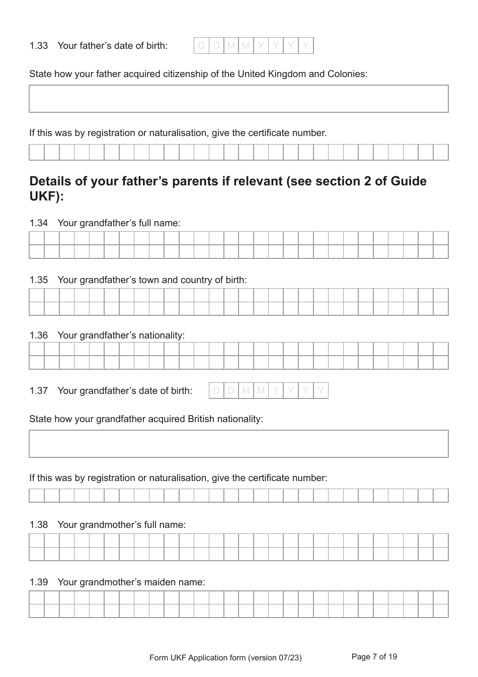 Form UKF Application for Registration as a British Citizen by a Person Born Before 1 July 2006 Whose Parents Were Not Married - United Kingdom, Page 7