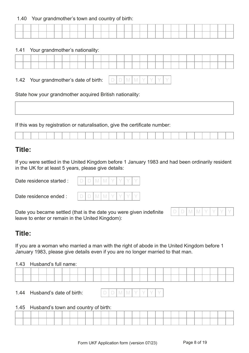 Form UKF Application for Registration as a British Citizen by a Person Born Before 1 July 2006 Whose Parents Were Not Married - United Kingdom, Page 8