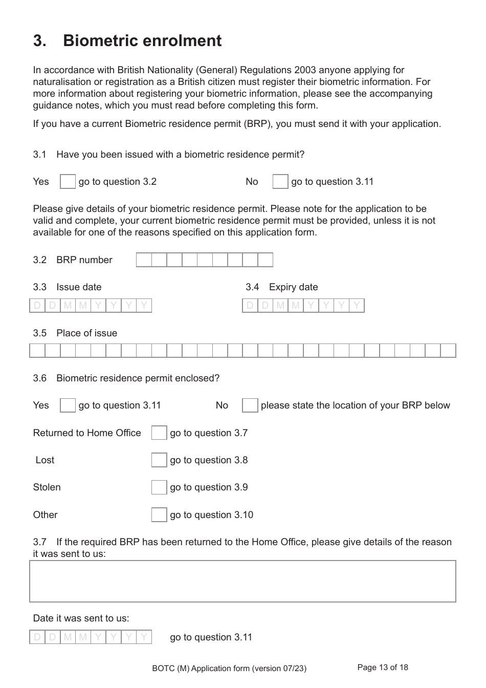 Form BOTC (M) Application to Become a British Overseas Territories Citizen (Botc) and British Citizen by a Person Born Before 1983 to a British Mother - United Kingdom, Page 13