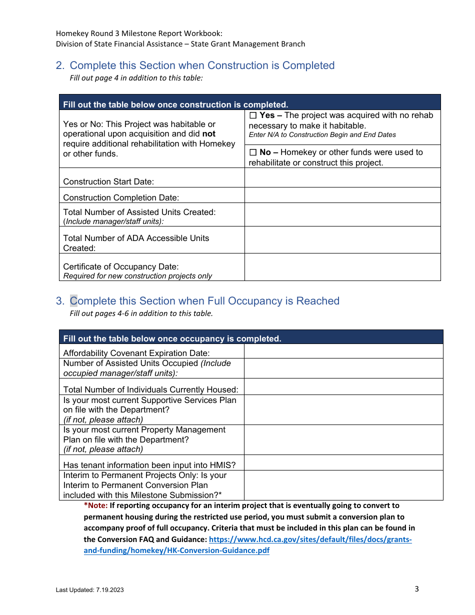 Homekey Round 3 Milestone Reporting Workbook - California, Page 3