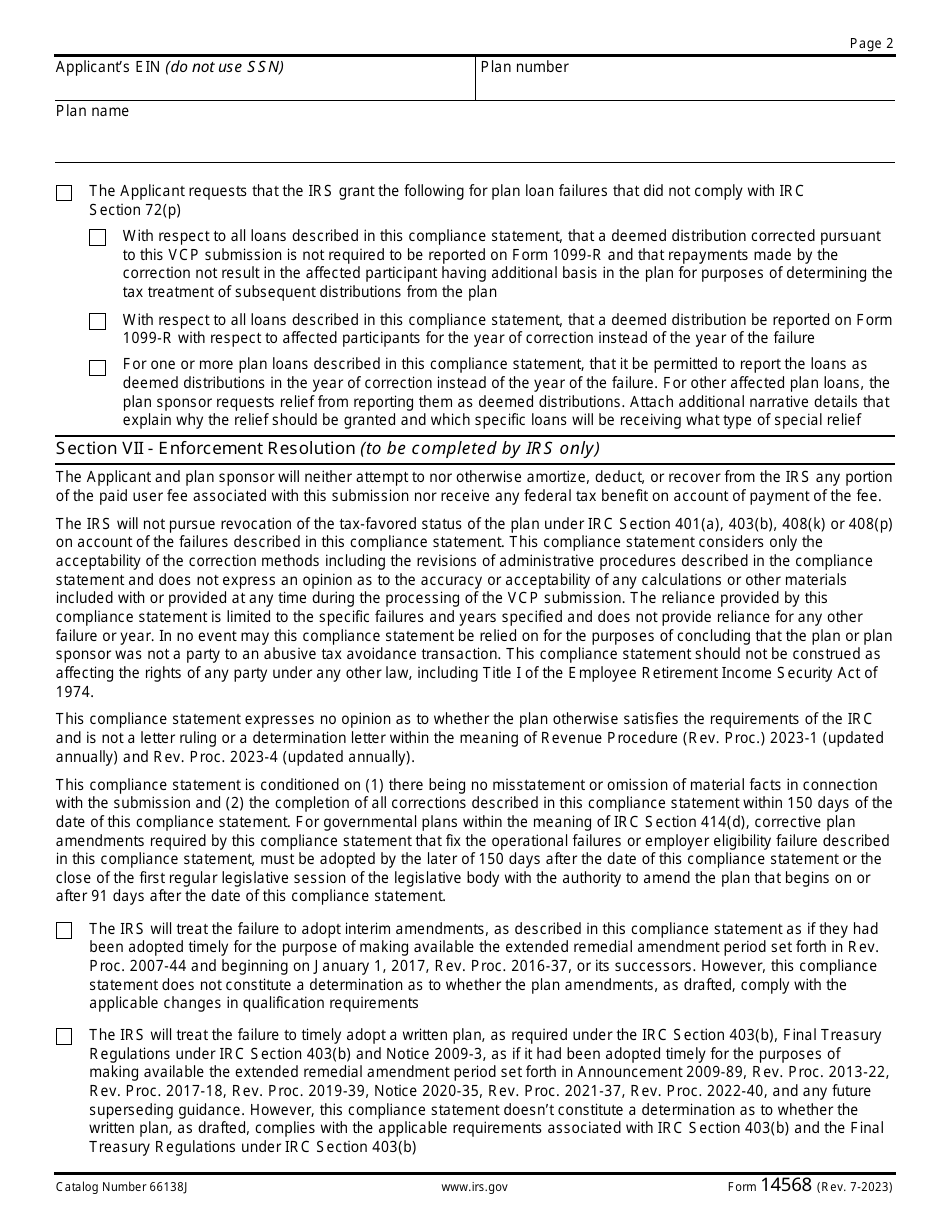 IRS Form 14568 Model Vcp Compliance Statement, Page 2