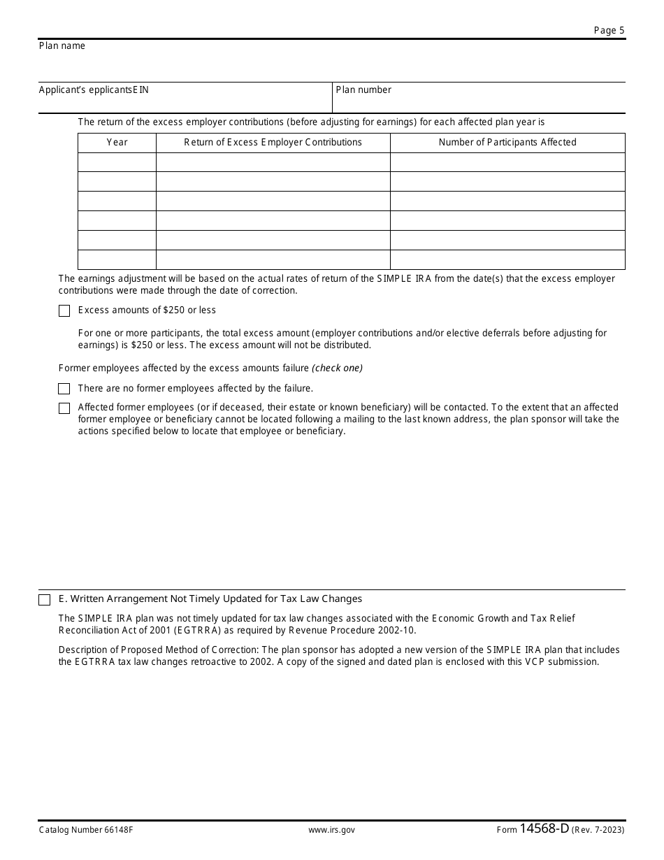 IRS Form 14568-D Schedule 4 Model Vcp Compliance Statement - Simple Iras, Page 5