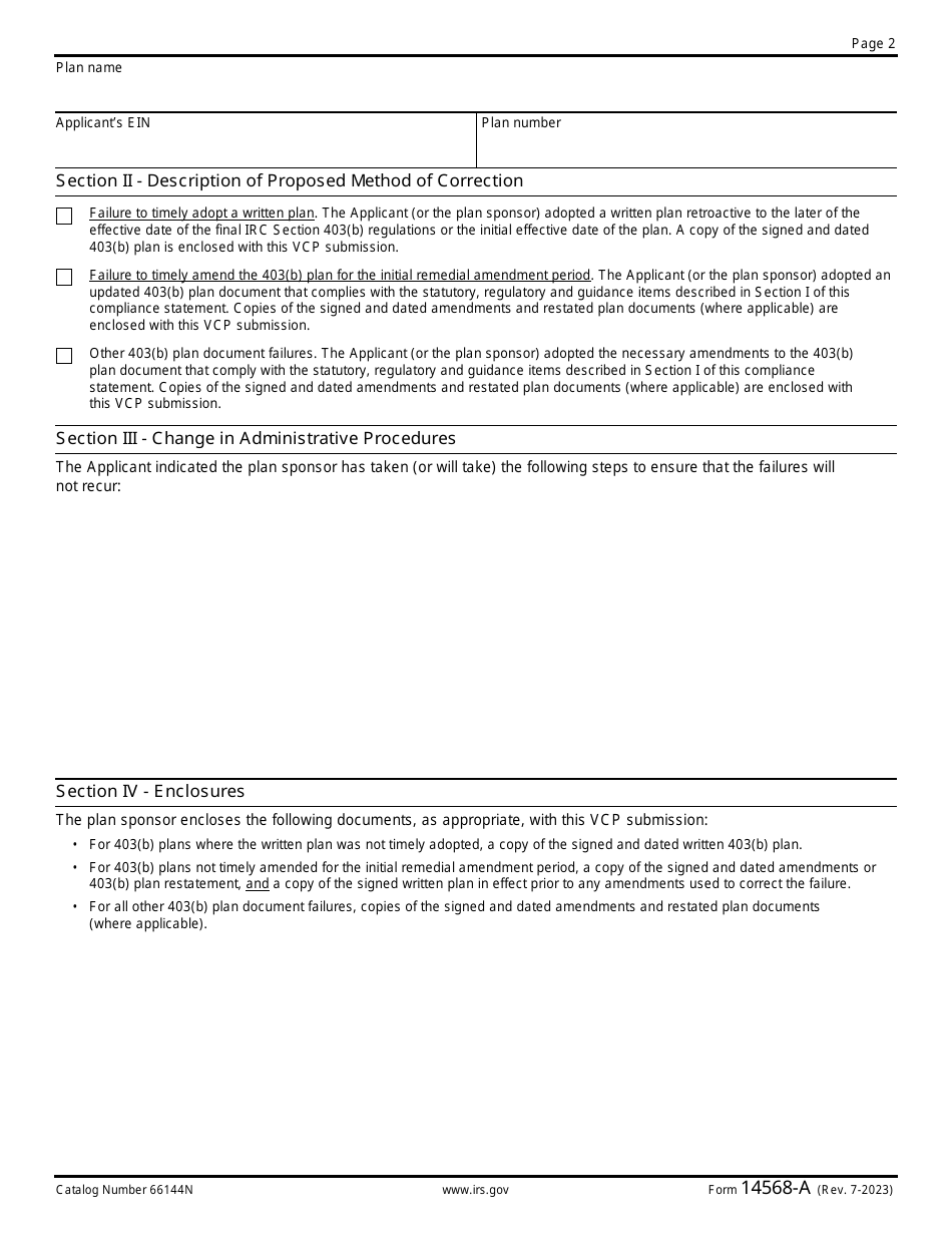 IRS Form 14568-A Addendum 1 Model Vcp Compliance Statement - Plan Document Failures for 403(B) Plans, Page 2