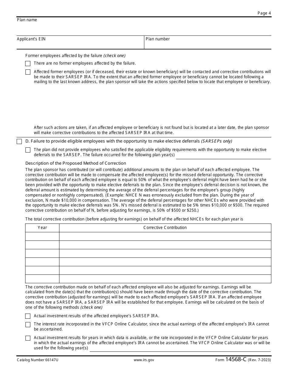 IRS Form 14568-C Schedule 3 Model Vcp Compliance Statement - Seps and Sarseps, Page 4