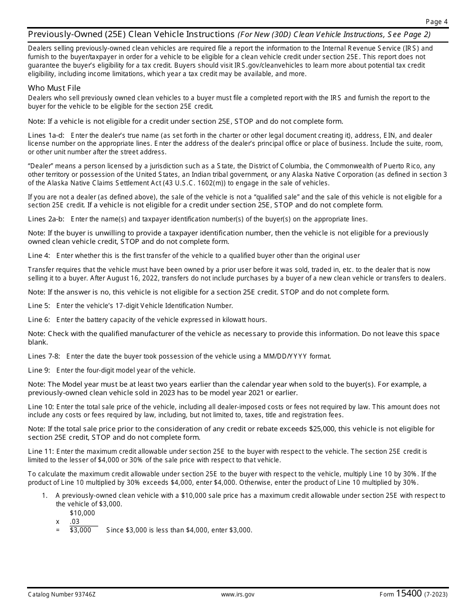 IRS Form 15400 Clean Vehicle Seller Report, Page 4