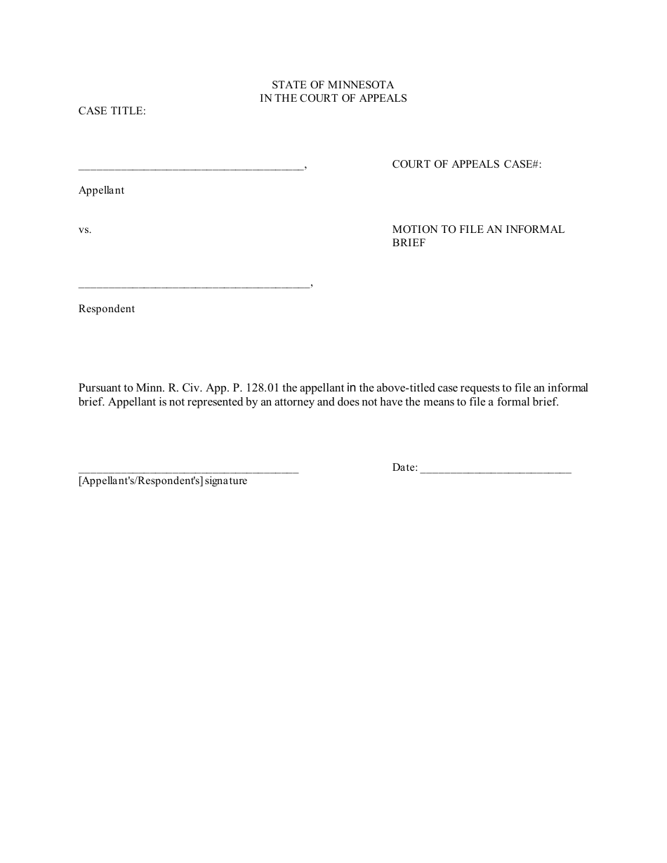 Minnesota Motion to File an Informal Brief Fill Out Sign Online and