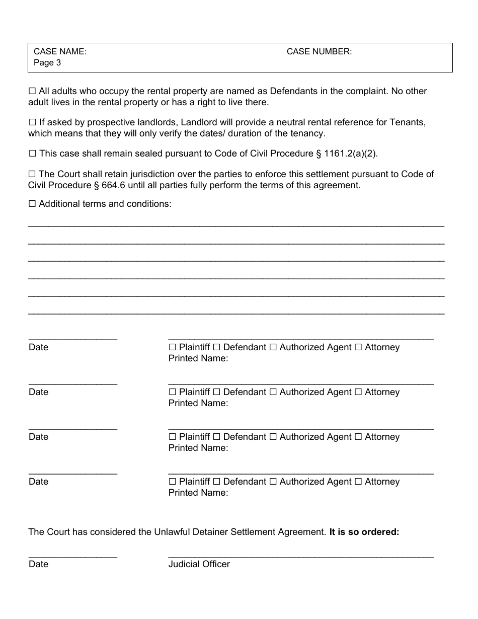 Unlawful Detainer Stipulation and Order - Yolo County, California, Page 3