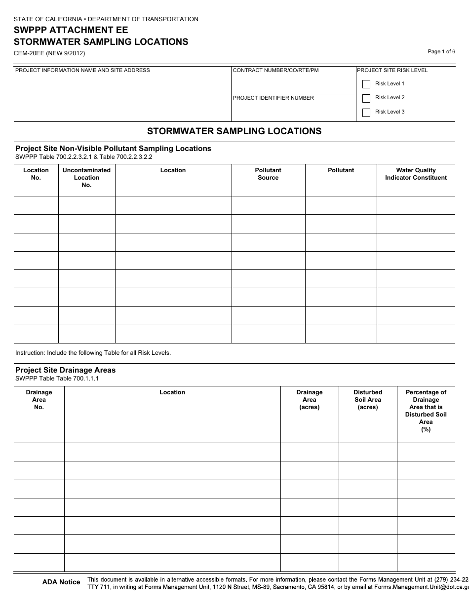 Form CEM-20EE Swppp Attachment Ee Stormwater Sampling Locations - California, Page 1