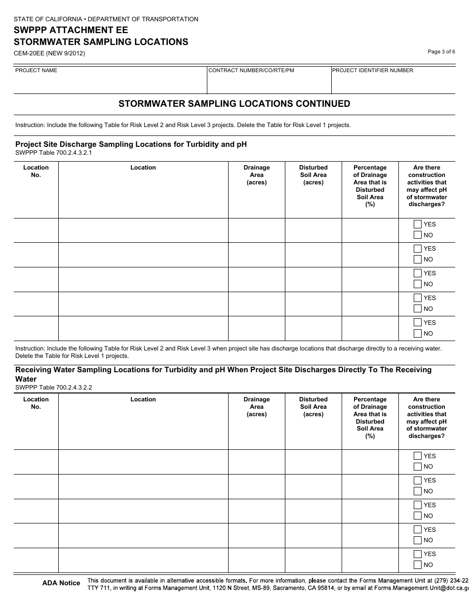 Form CEM-20EE Swppp Attachment Ee Stormwater Sampling Locations - California, Page 3