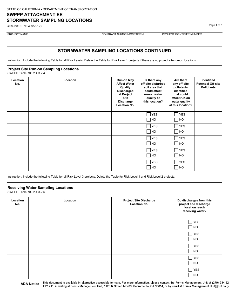 Form CEM-20EE Swppp Attachment Ee Stormwater Sampling Locations - California, Page 4
