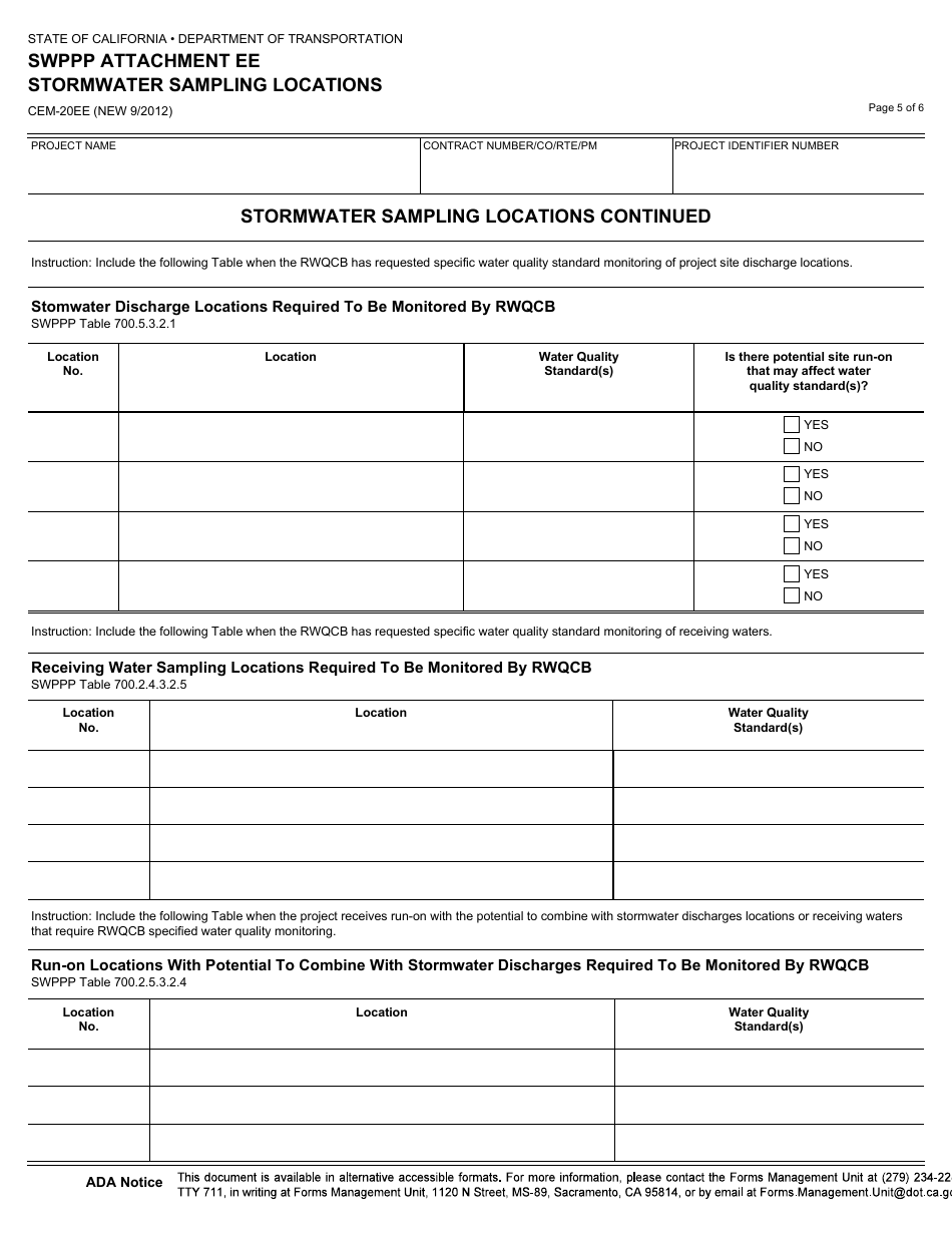 Form CEM-20EE Swppp Attachment Ee Stormwater Sampling Locations - California, Page 5