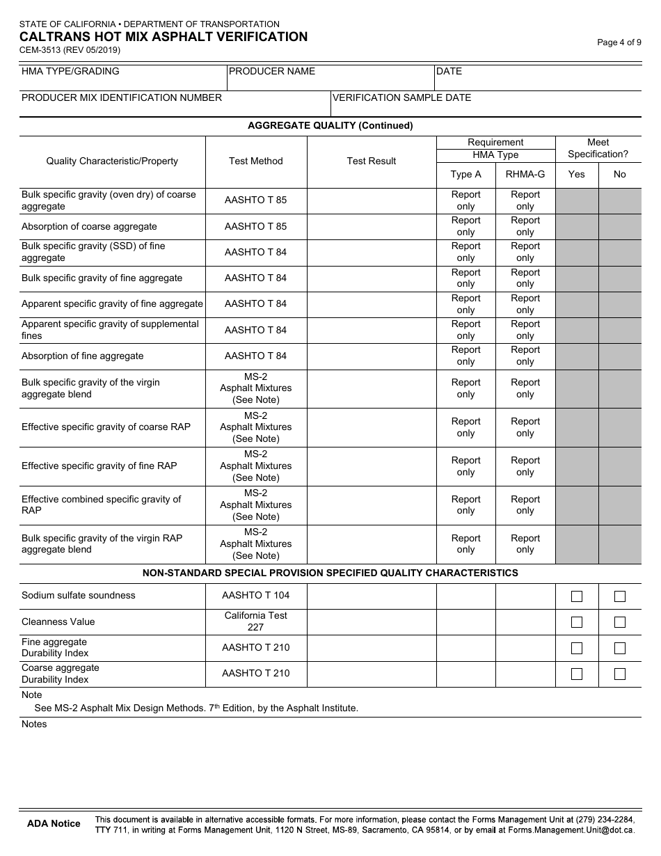 Form CEM-3513 Download Fillable PDF or Fill Online Caltrans Hot Mix ...