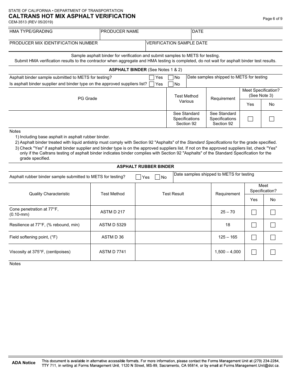 Form CEM-3513 Download Fillable PDF or Fill Online Caltrans Hot Mix ...