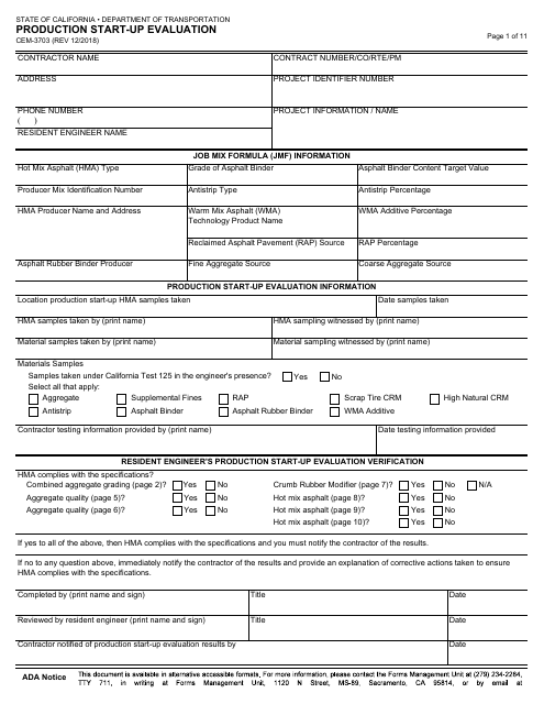 Form CEM-3703  Printable Pdf