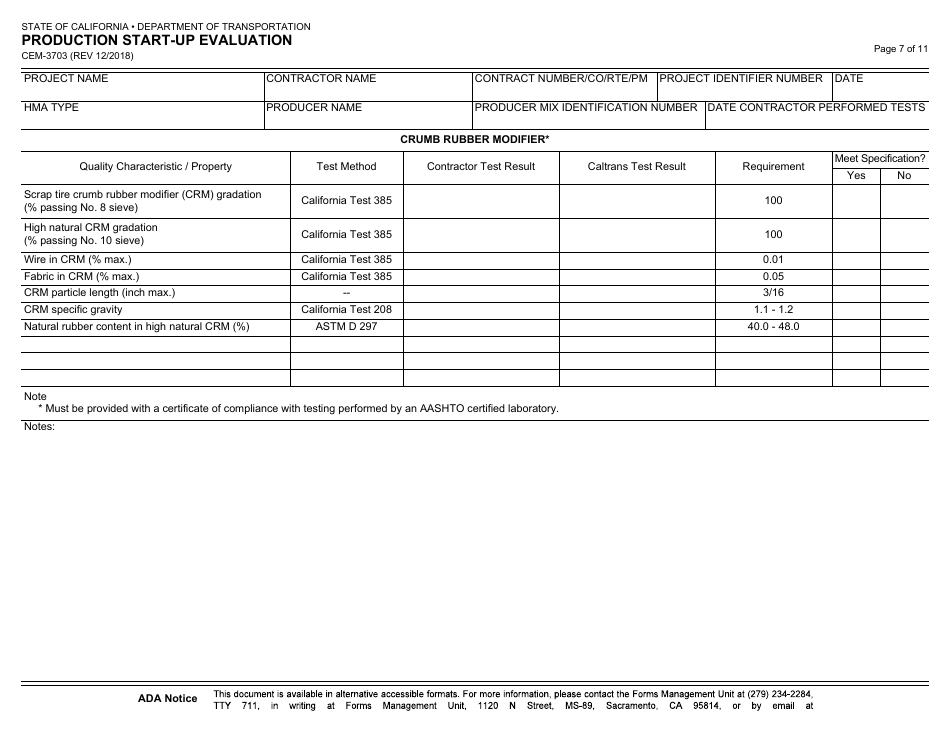 Form CEM-3703 Production Start-Up Evaluation - California, Page 7