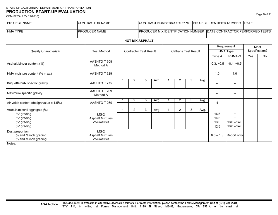 Form CEM-3703 Production Start-Up Evaluation - California, Page 8