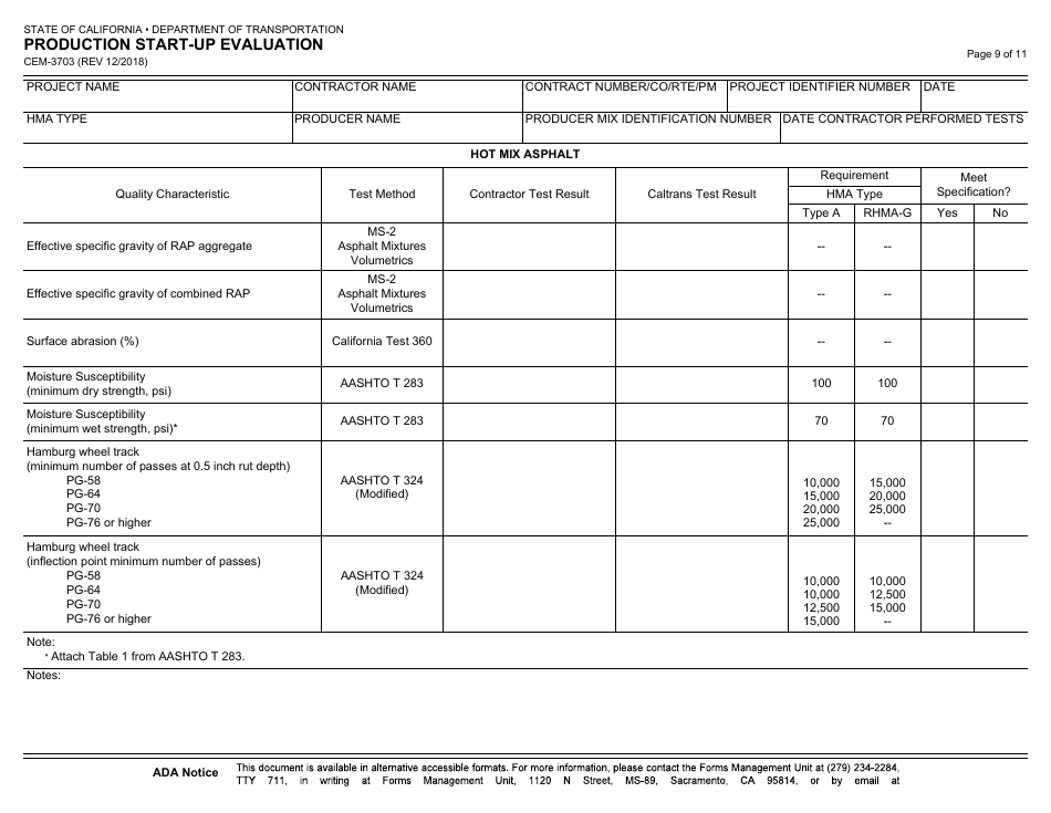 Form CEM-3703 Production Start-Up Evaluation - California, Page 9