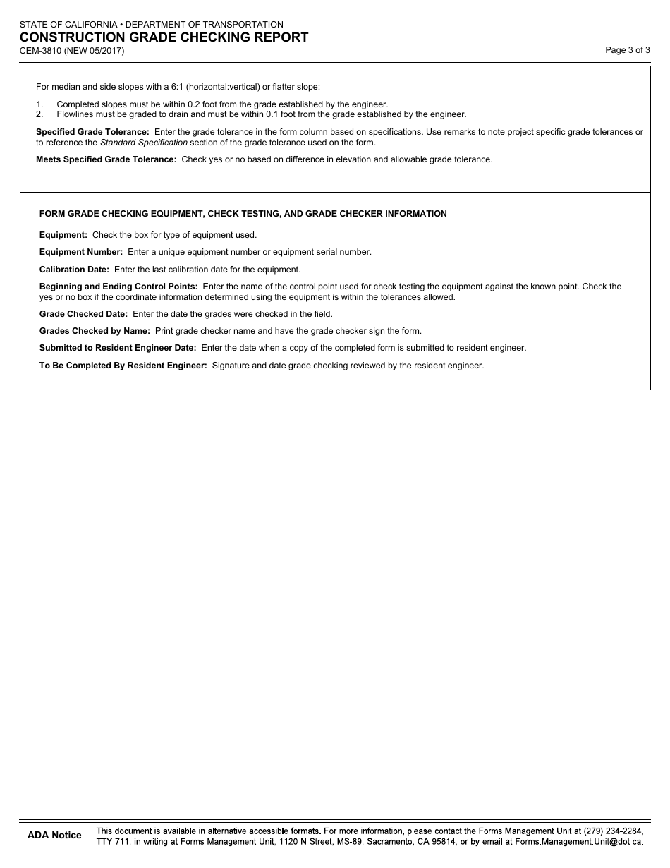 Form CEM-3810 Construction Grade Checking Report - California, Page 3