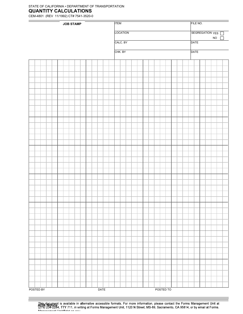 Form CEM-4801 Quantity Calculations - California, Page 1