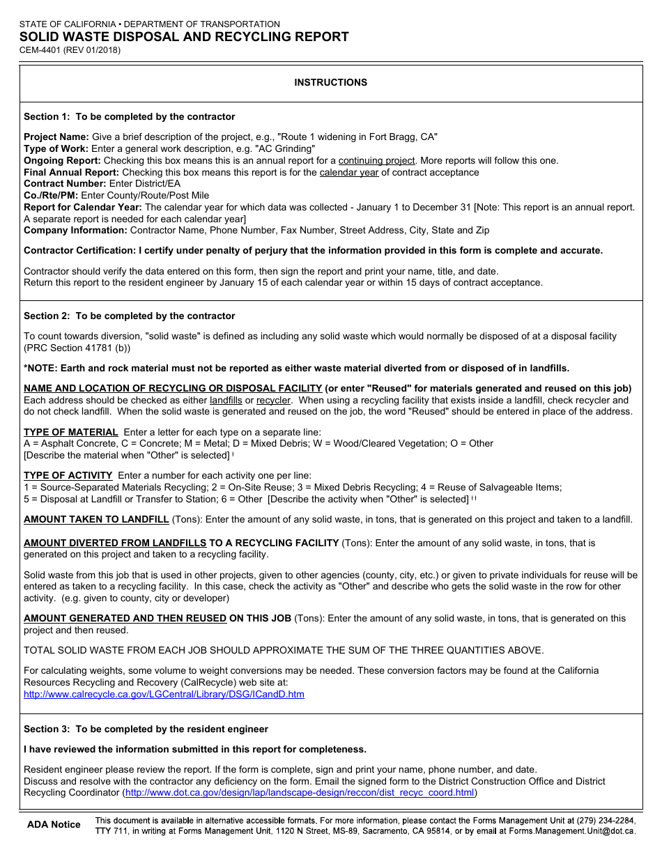 Form CEM-4401 Solid Waste Disposal and Recycling Report - California, Page 2