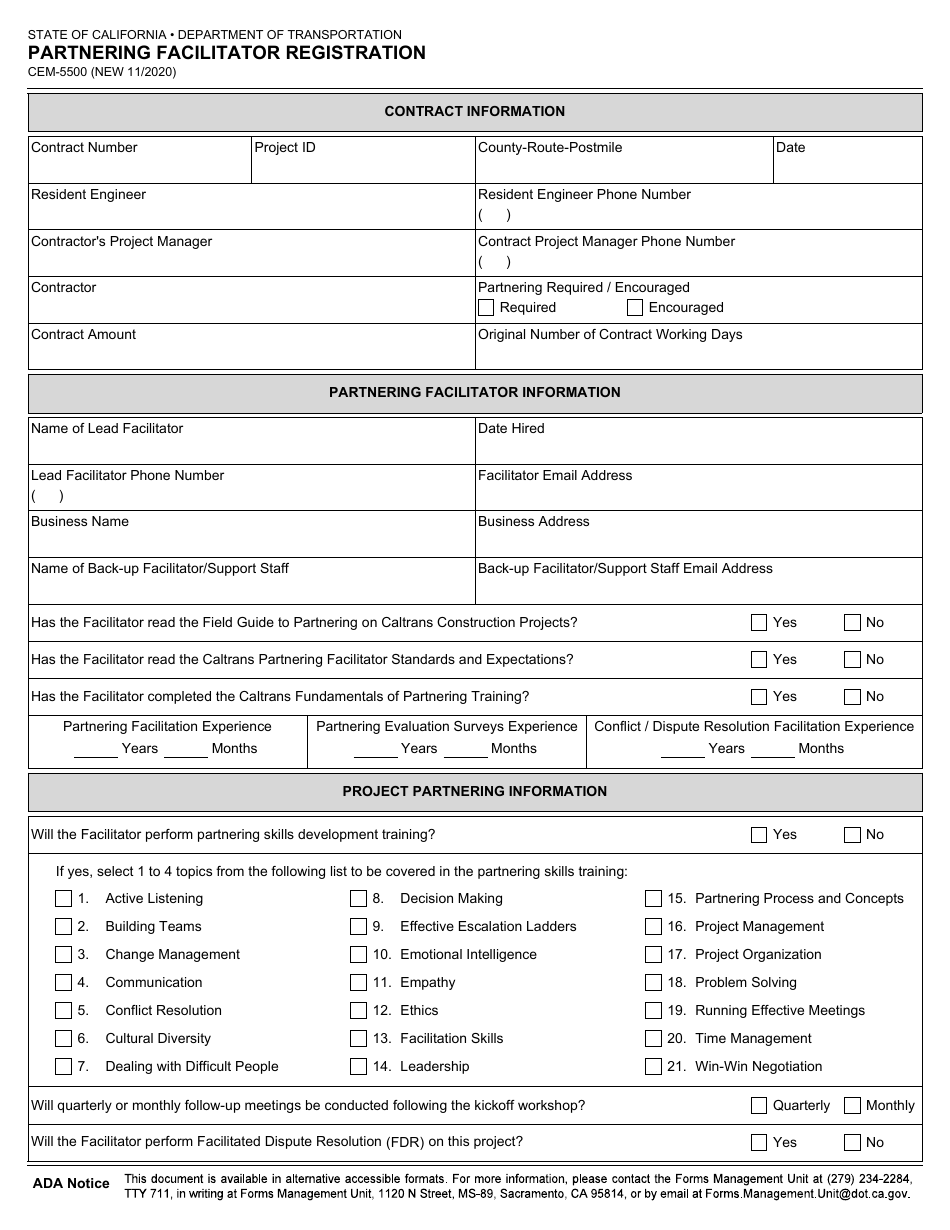 Form CEM-5500 Partnering Facilitator Registration - California, Page 1