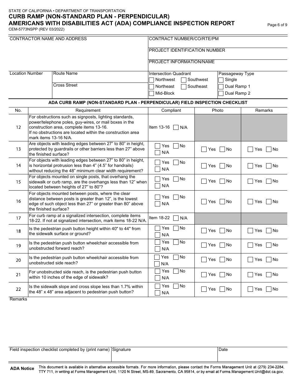 Form CEM-5773NSPP Download Fillable PDF or Fill Online Curb Ramp (Non ...