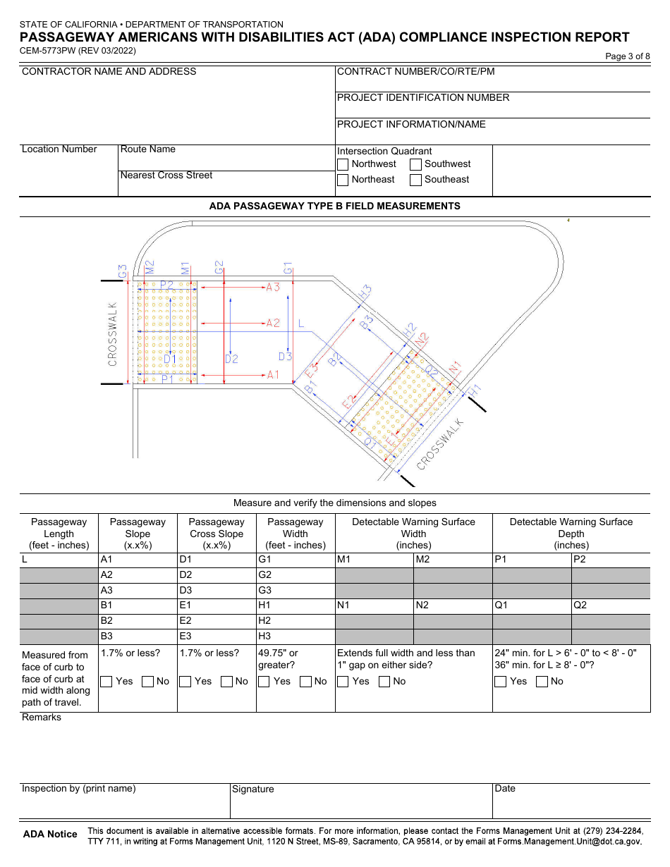 Form CEM-5773PW Passageway Americans With Disabilities Act (Ada) Compliance Inspection Report - California, Page 3