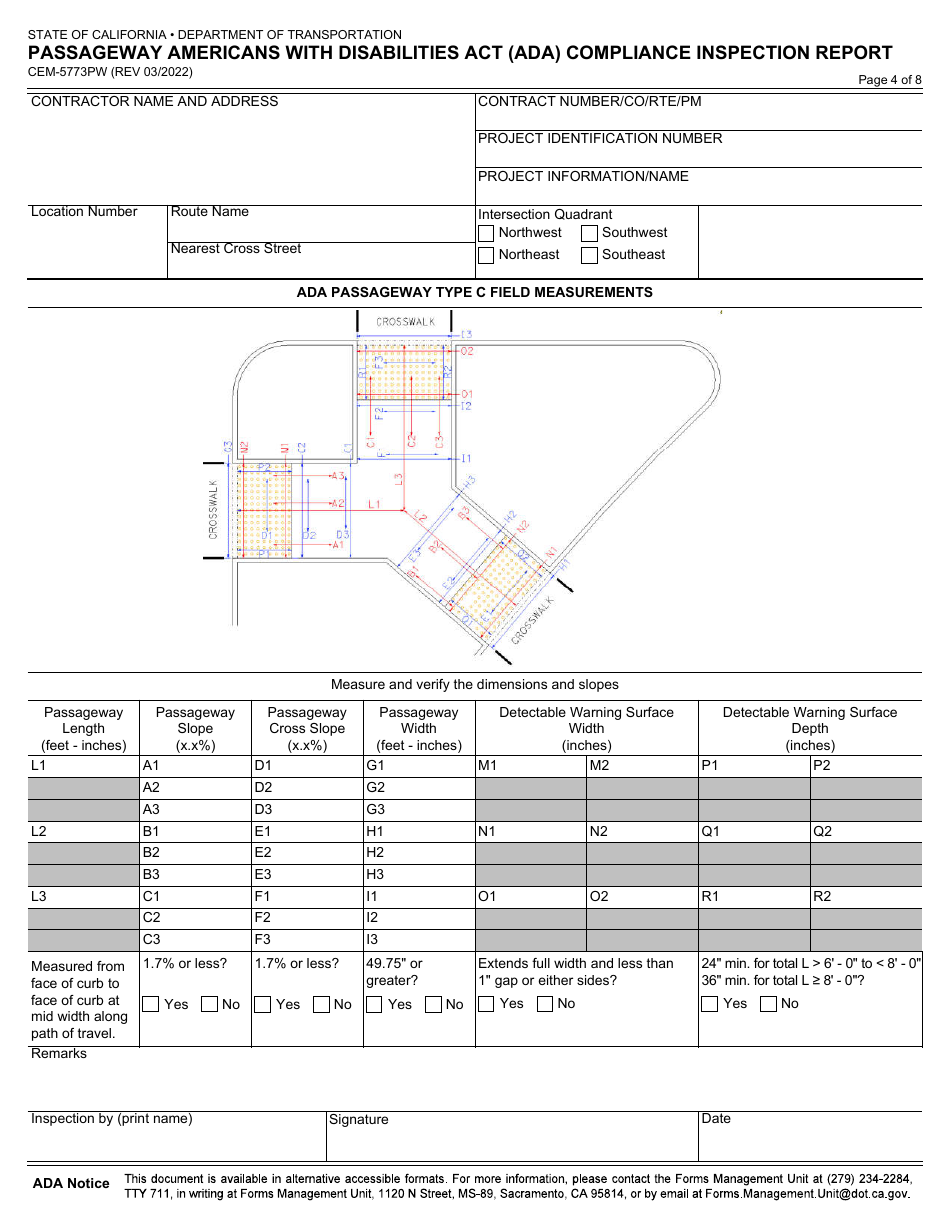 Form CEM-5773PW Passageway Americans With Disabilities Act (Ada) Compliance Inspection Report - California, Page 4