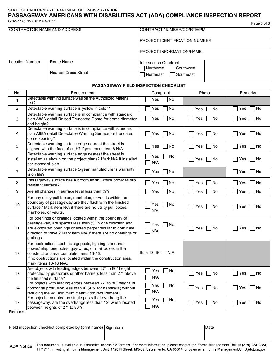 Form CEM-5773PW Download Fillable PDF or Fill Online Passageway ...