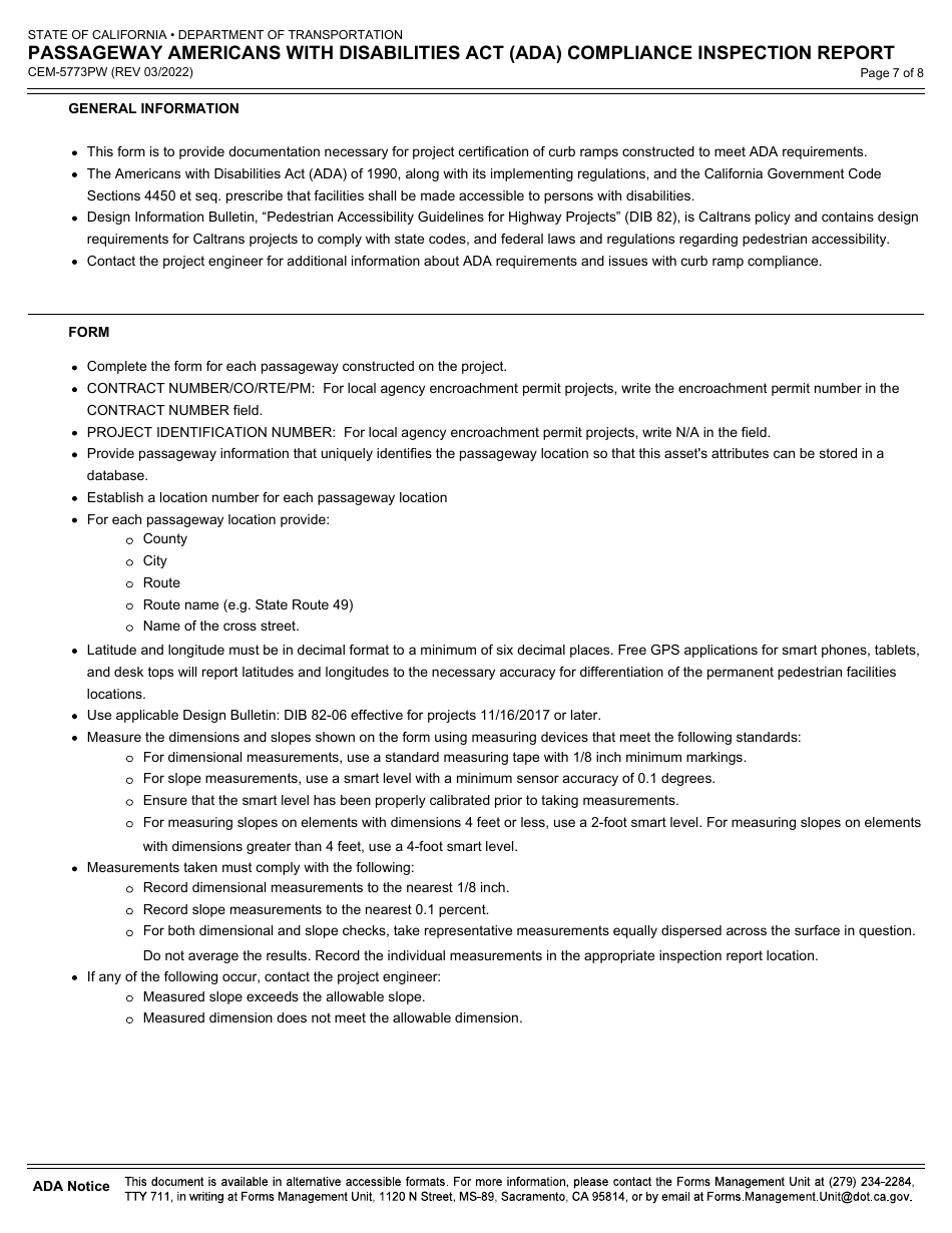 Form CEM-5773PW Passageway Americans With Disabilities Act (Ada) Compliance Inspection Report - California, Page 7