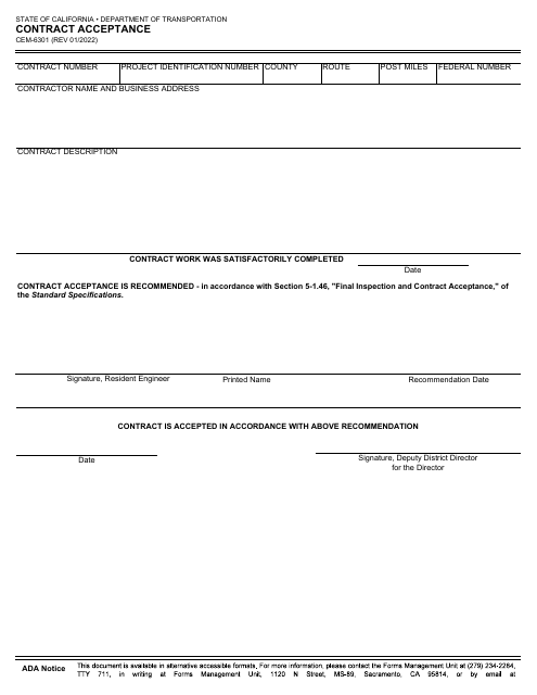 Form CEM-6301 Contract Acceptance - California