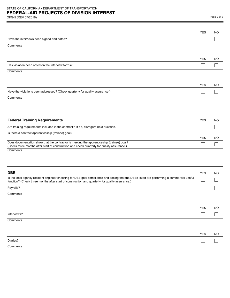 Form OFG-5 Federal-Aid Projects of Division Interest - California, Page 2