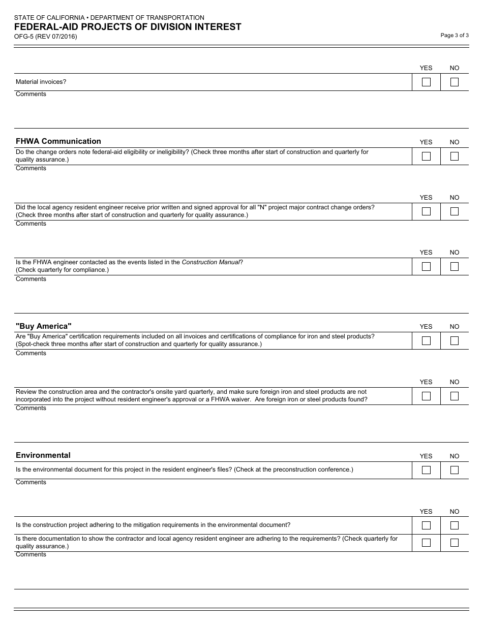 Form OFG-5 Federal-Aid Projects of Division Interest - California, Page 3