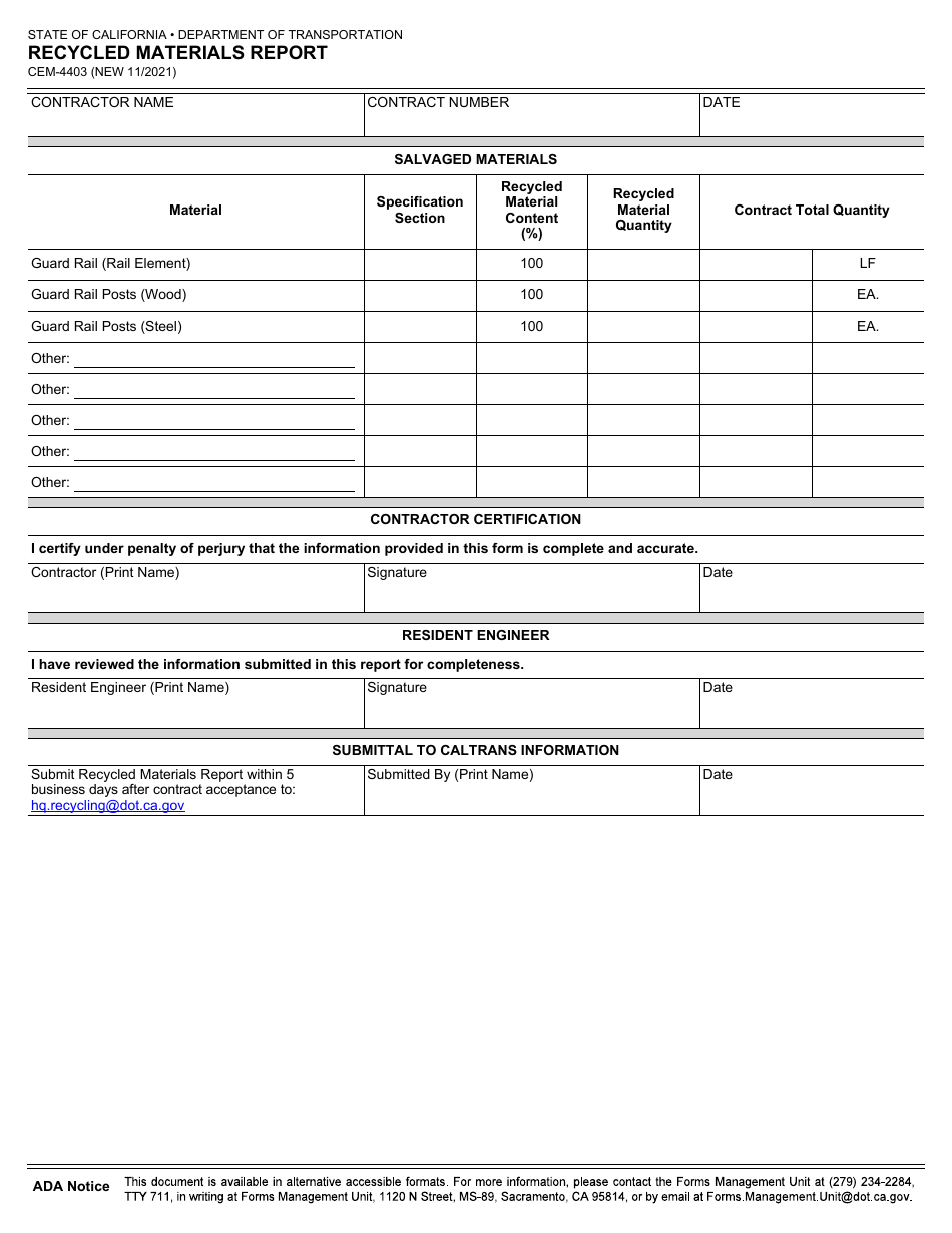 Form CEM-4403 Recycled Materials Report - California, Page 3